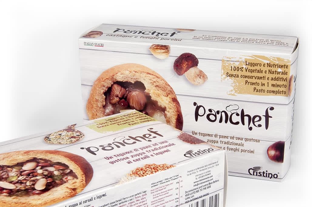 Il packaigng realizzato da Cristino Snaks su Packly
