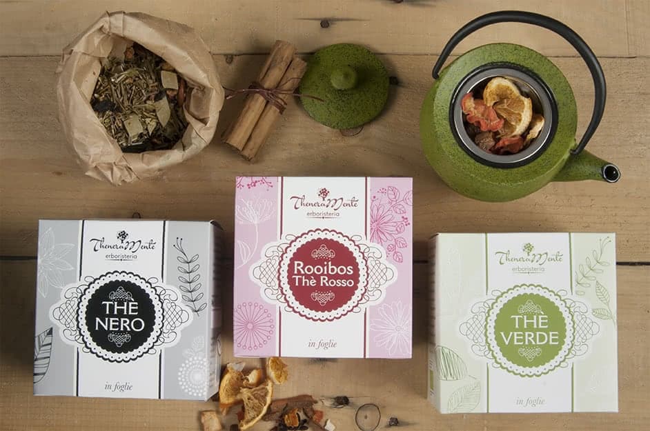 Foto scattata dall'alto per questo packaging per tè