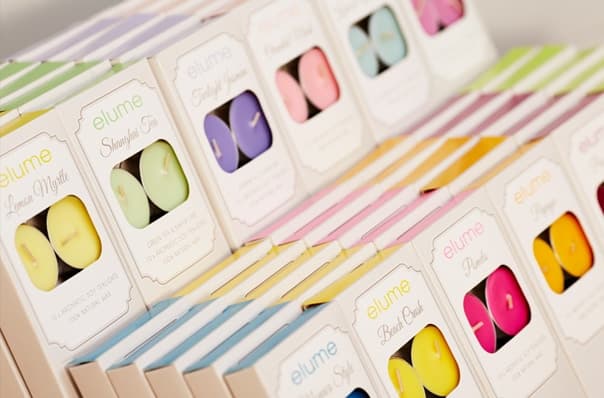 elume packaging candele