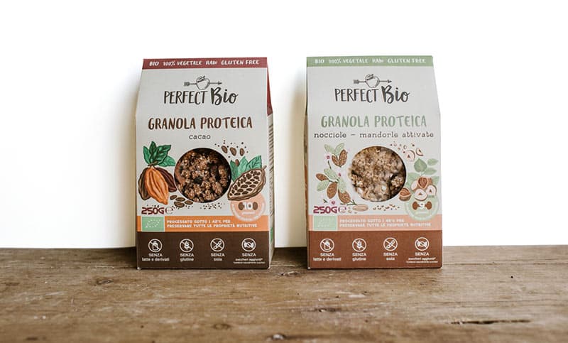 Packaging di granole in cartone materico