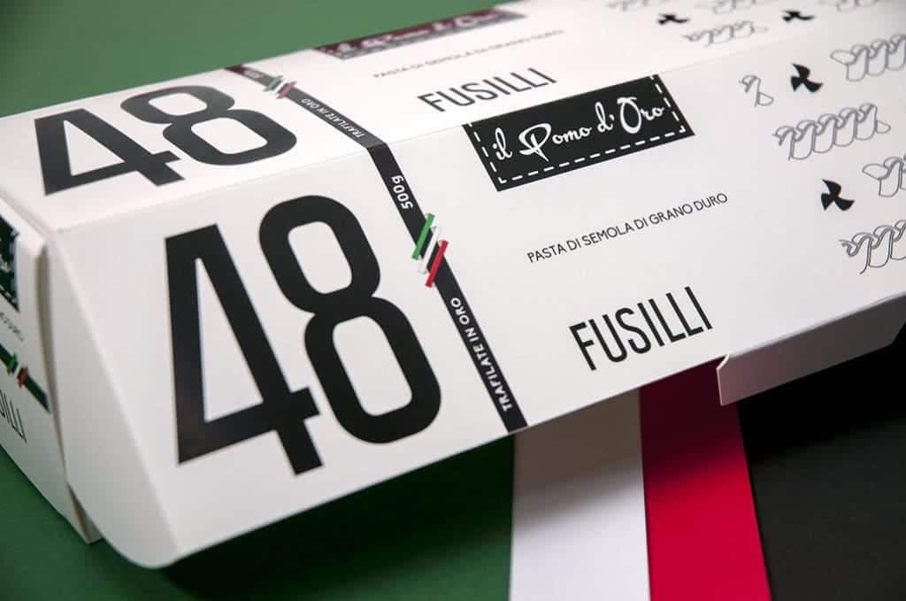 A box of fusilli pasta