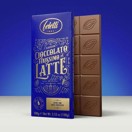 Packaging blu e oro per cioccolato finissimo