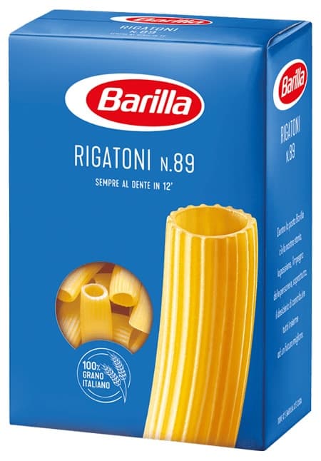 Nuovo packaging rigatoni Barilla grano italiano
