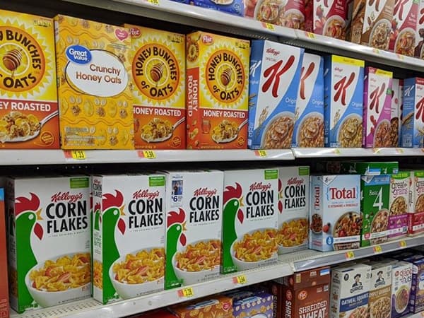 Kellog's packaging range on shelves