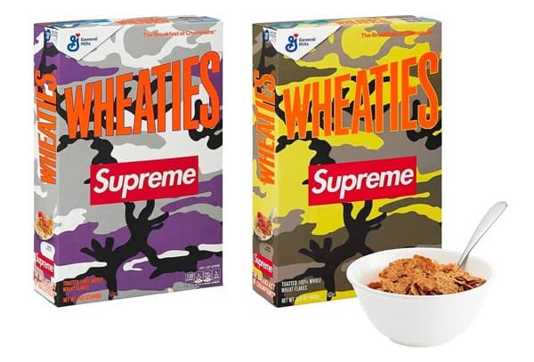 Both color versions of the Whaties cereal boxes by Supreme