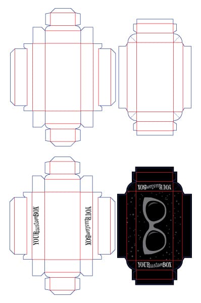 The dieline of the eyewear box inspirational by Packly