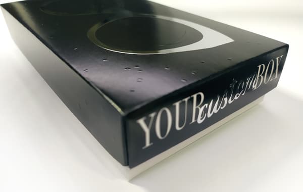 A closeup on the special finishing of the eyewear box