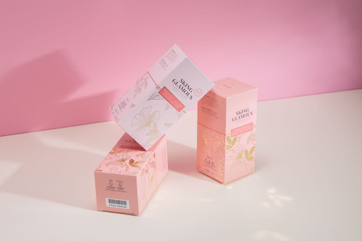 Estuches de cosméticos rosa y blanco con impresión Packly personalizada