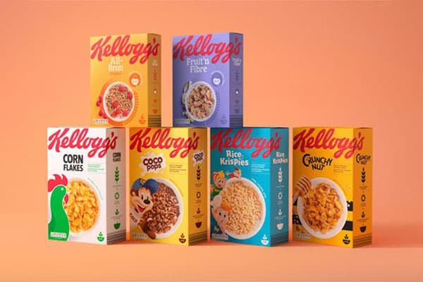 Cajas de diferentes colores de cereales Kellogg's