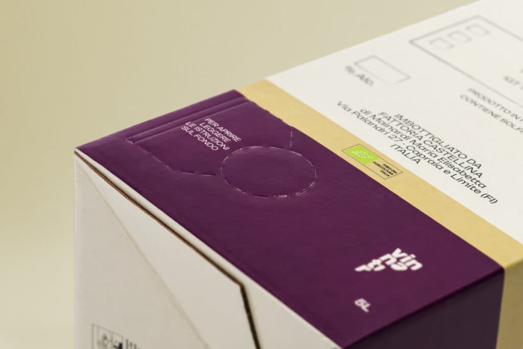 Purple and white Bag-in-Box detail