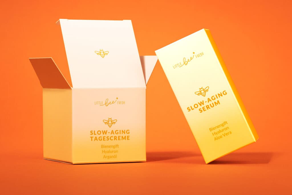 Little Bee cardboard boxes for Slow-Aging face cream and serum with natural ingredients