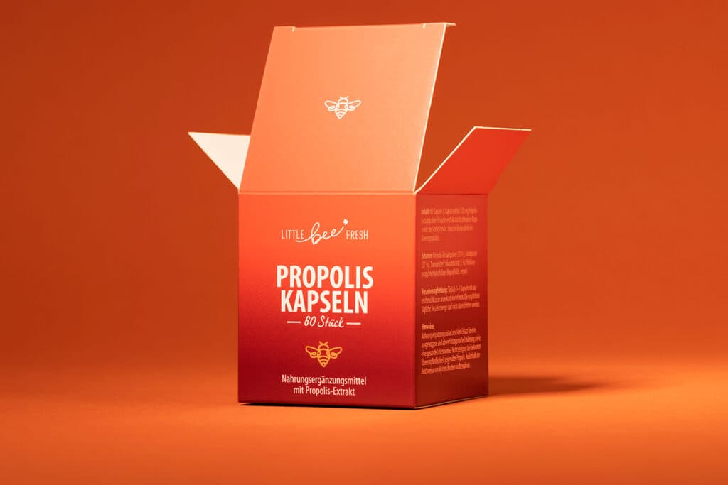 A custom Little Bee box for their propolis-based supplements