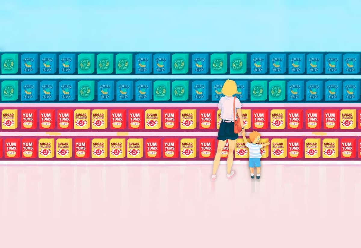 pesterpower food at childs eye level in supermarket