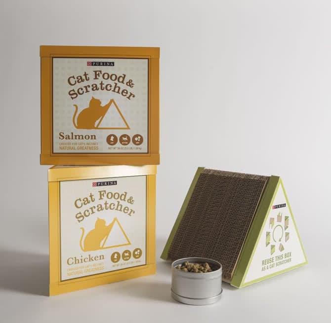 Cat food box and scratcher