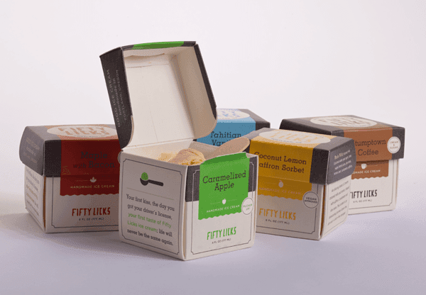 Fifty Licks ice cream packaging