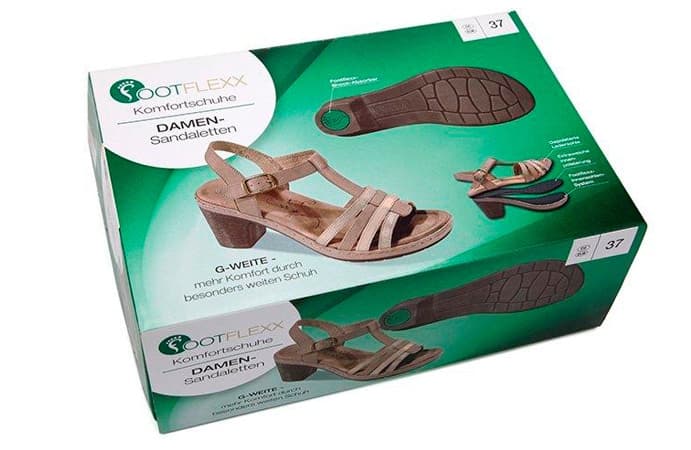 Comfort sandals in green packaging