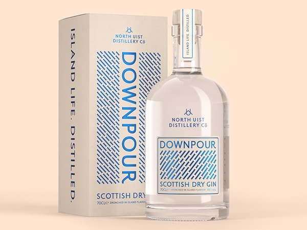 Packaging di lusso con nobilitazione vernice a rilievo per gin Downpour