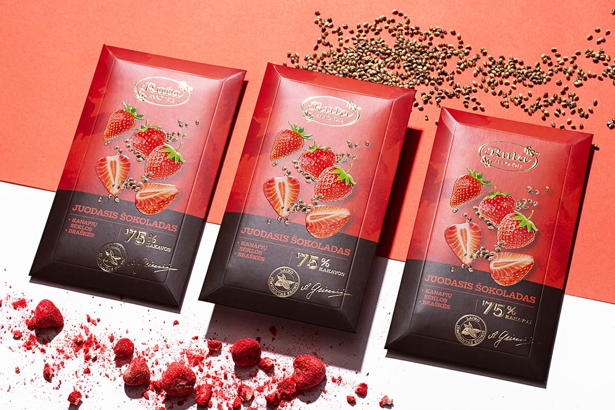 chocolat ruta packaging rouge avec dorure e vernis
