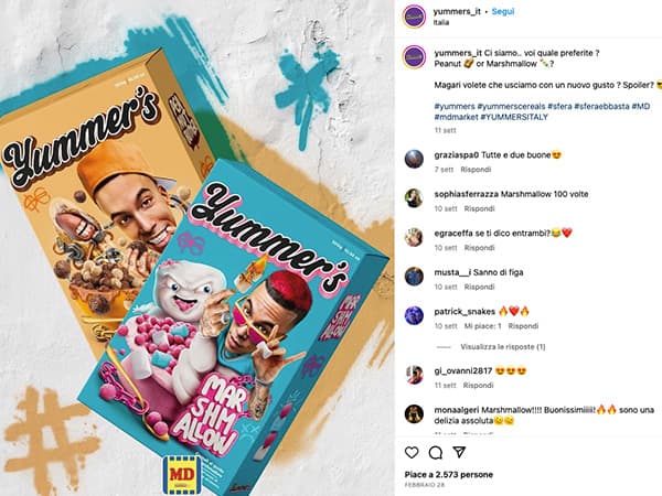 Interazioni social con le star sul packaging dei cereali