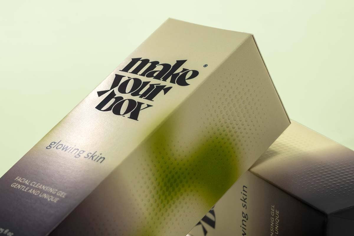 White and green box with embellishment and matte finish