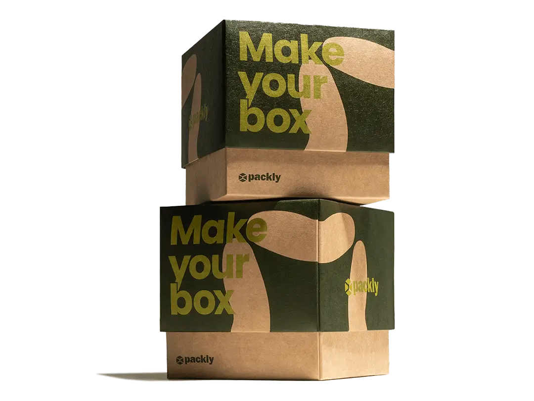 Stacked Kraft cardboard boxes with a #gogreen print